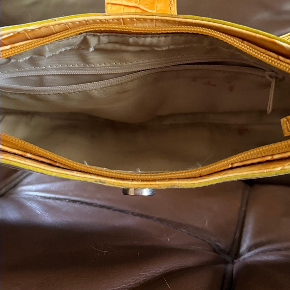 Guess Yellow Croc-Embossed Shoulder Bag with G Logo Accent - Picture 3 of 3